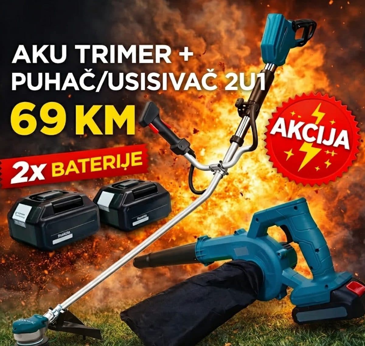 AKU TRIMER + PUHAČ/USISIVAČ 2U1 – SAMO 69 KM!