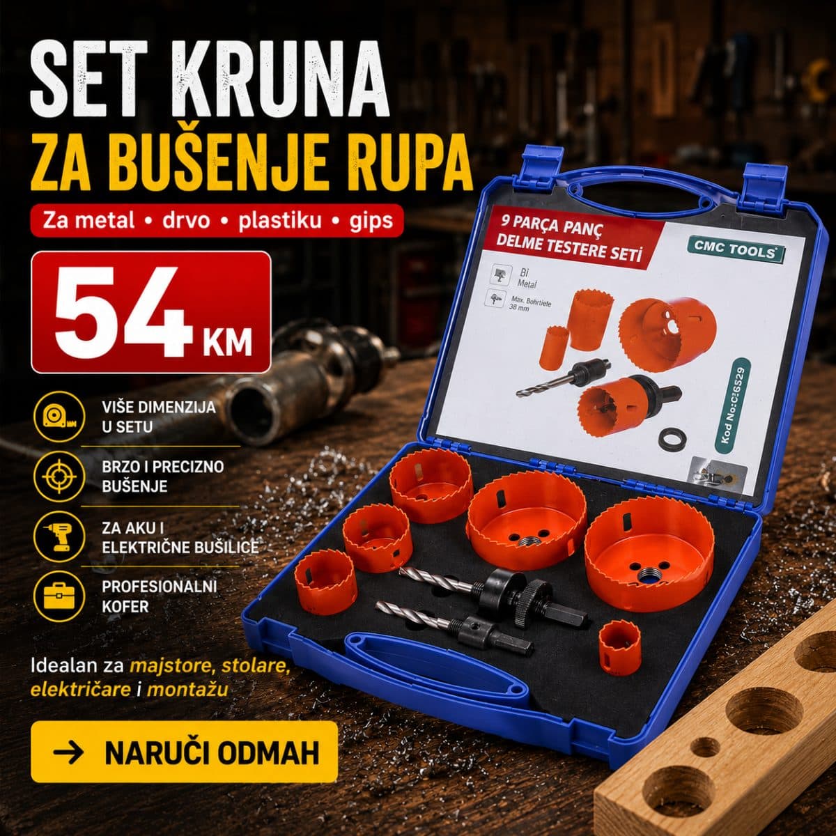SET KRUNA ZA BUŠENJE RUPA – 8PCS HSS HOLE SAW KIT